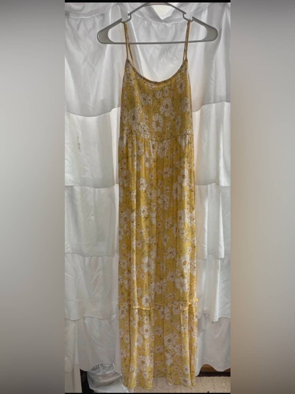 So Goods For Life Yellow Floral Babydoll Maxi Dress M 55" length